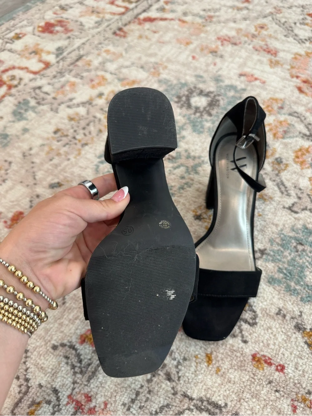 Worthington Black Suede Ankle-Strap Block Heels